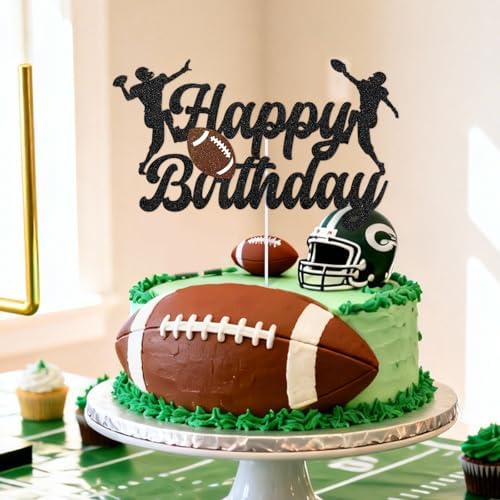 Hooqict Football Happy Birthday Cake Topper Football Cake Decorations Cupcake Topper for Kids Boys Men First Birthday Party Decorations Sport Theme Game Day Tailgate Party Supplies