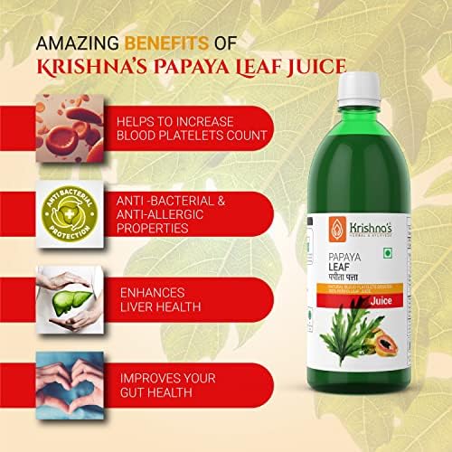 KRISHNA'S HERBAL & AYURVEDA Papaya Leaf Juice - Fresh Papaya Leaves Helps to Boost platelets Count 500 ml (Pack of 2)