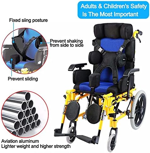 Cerebral Palsy Wheelchair for Children, Lightweight Folding Reclining Wheelchair with Adjustable Headrest/Sitting Position/Armrest Height, Full Lying Ergonomic Design Child & Kids Wheelchairs,Kid's