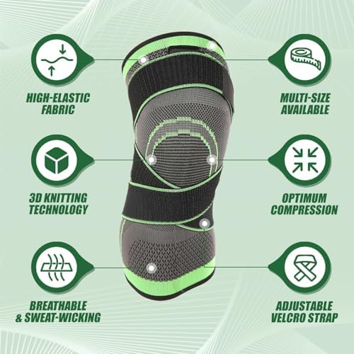 Knee Compression Sleeve with Strap, 1 Pack High Stretch Knee Sleeve Knee Support for Women Men, Knee Braces for Knee Pain Relief Arthritis Meniscus Tear Sports Workout Running(XXL Green)