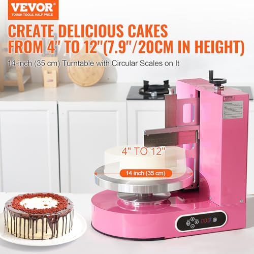 VEVOR Cake Decorating Machine, Cake Cream Spreading Coating Smearing Machine, Low Noise Cake Frosting Machine, Turntable with Adjustable Scraper, for 4" to 12" Cake, 25-320RPM Rotating Speed, Pink