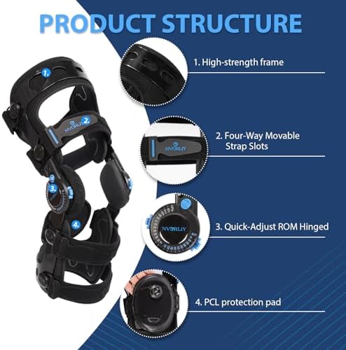 Nvorliy Knee Brace for Functional Posterior Cruciate Ligament (PCL) Recovery Stabilization, Adjustable Medical Post-Op Orthosis for Post-Surgery Support, Women and Men (Right, Large)