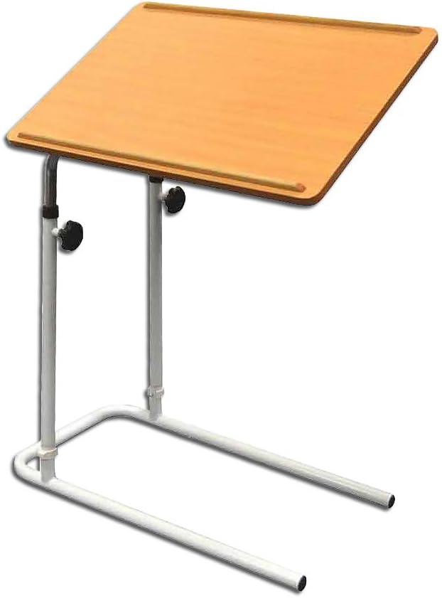 NRS Healthcare Divan Overbed Table - Tilting & Adjustable, Nightstand, Overbed Table, 23.5" x 15.75" x 35.5", Golden Brown
