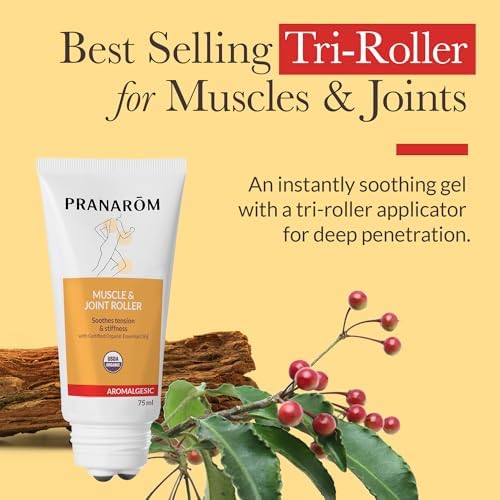 Pranarom - Aromalgesic Muscle & Joint Roller 75ml - Active Individuals- Tri-Roller Applicator, Essential Oil Blend, Organic Non-Greasy Formula, Relaxation, Meditation