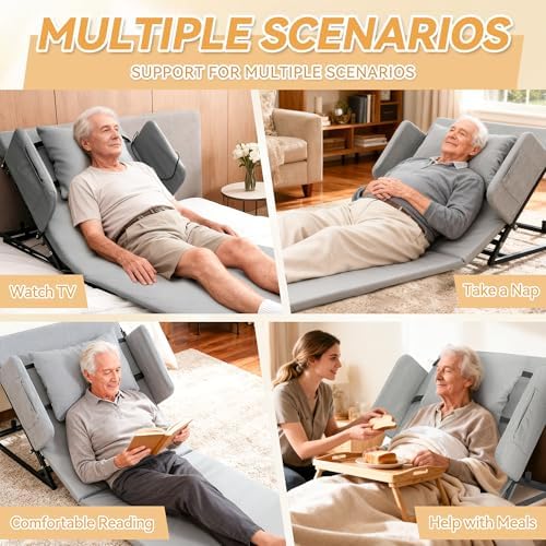 Electric Lifting Backrest for Bed, Adjustable Power Recliner Bed with Remote Control, 2°-80° Adjustable Angle, with Handrail Fence&Headrest Cushion, Suitable For Pregnancy&Elderly&Patients, 30x75in