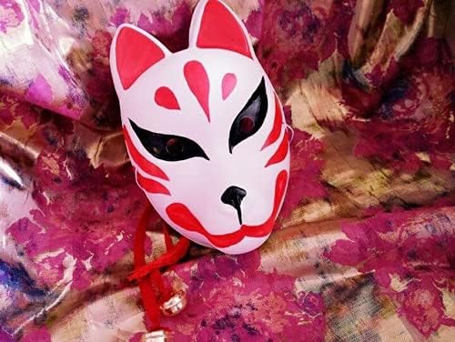 AUSUKY Japanese Hand-Painted Fox Mask Kitsune Cosplay Full Face Masquerade Halloween, White, Medium
