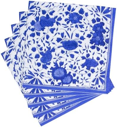 Caspari Delft Paper Luncheon Napkins in Blue, Two Packs of 20