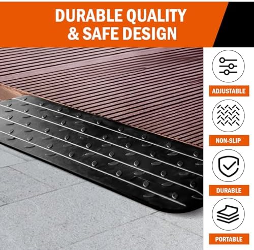Rubber Wheelchair Threshold Ramp, 1"/1.5"/2"/2.5"/3"/3.5"/4" Rise Options, Wheelchair Ramp 7000Lbs Load Capacity, Non-Slip Textured Surface for Wheelchairs, Scooters (2.0" Rise)