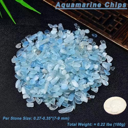 Erliway 100g Natural Aquamarine Crystal Chips, 7-9mm Tumbled Chips Crushed Crystal Stones, Polished Crystal Chips for Vase Filler Healing Reiki Crystal Jewelry Making Home Decor Aquarium Gravel