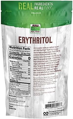 NOW Foods, Erythritol, Great-Tasting Sugar Replacement, Zero Calories, Low Glycemic Impact, Kosher, 1-Pound (Packaging May Vary)