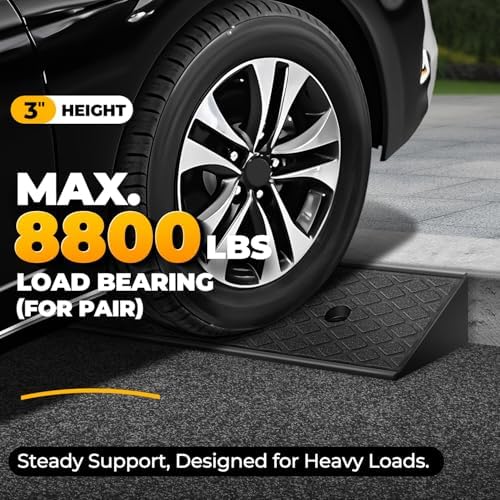 Auto Dynasty Rubber Curb Ramps, 3" Lift Height Curbside Driveway Ramp, 4410 LBS/2T Capacity Sidewalk Curb Ramp for Cars Trucks Bikes Motorcycles Wheelchairs, 2 Pack