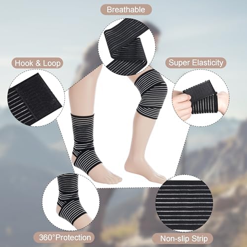 4pcs Elastic Ankle Compression Bandage, Adjustable Ankle Strap for Men Women, Breathable Ankle Band Heel Brace Wraps for Joint Pain Stabilising Ligament Basketball Running Tennis Soccer Football Volleyball, 70cm Black