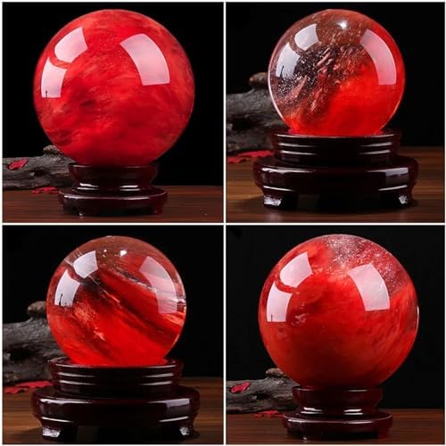 Red Crystal Ball with Stand Smelting Quartz Gemstone Sphere for Feng Shui Divination Home Decoration Gift,1.2in(3cm)