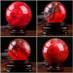 Red Crystal Ball with Stand Smelting Quartz Gemstone Sphere for Feng Shui Divination Home Decoration Gift,1.2in(3cm)