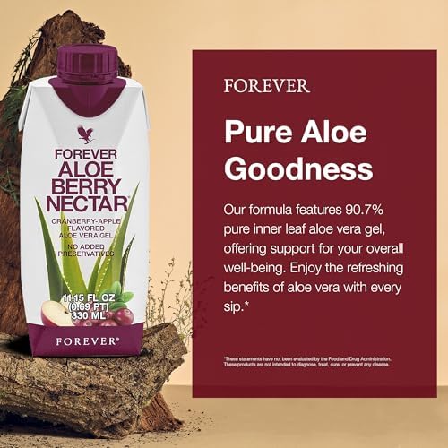 Forever Living - Aloe Berry Nectar - 90.7% Pure Aloe Vera Gel with Cranberries and Apples - No Preservatives - 330 ML (Pack of 6)