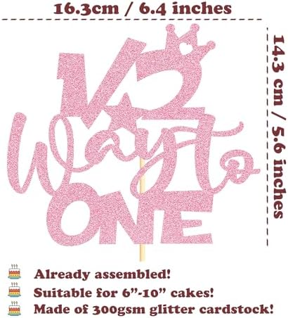 Sotpot 1 Pack Half Way To One Cake Topper Pink Glitter 1/2 Half Birthday Cake Decoration for Baby Half Year Old Birthday Party Gender Reveal Party Supplies
