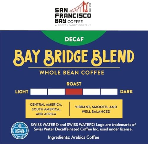 San Francisco Bay Whole Bean Coffee - DECAF Bay Bridge Blend (2lb Bag), Medium Roast, Swiss Water Processed