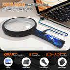 2000mAh Rechargeable Magnifying Glass with Light, 5X/10X Large Handheld Lighted Magnifier, 24 LEDs, 3 Light Modes, Reading Aid for Seniors & Low Vision (Black)