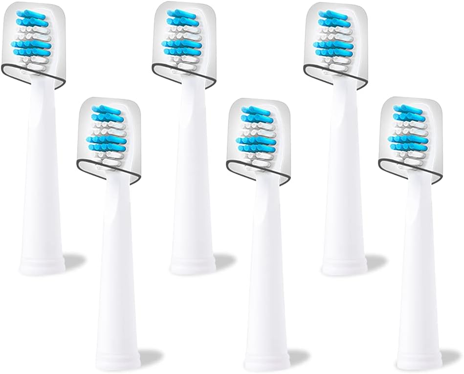 Replacement Toothbrush Heads Compatible with fairywill Electric Toothbrush, Model FW-507/FW-508/2011/959/917/551, D1/D3/D7/D8, W Shape Design Planted with Nylon Bristle (6 Pack - White)