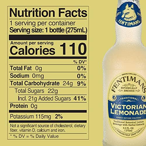 Fentimans Sparkling Victorian Lemonade - Sparkling Lemonade, Lemon Sparkling Water, Great Over Ice or as Mixer, All Natural Ingredients, Craft Soda, Botanically Brewed - 275 ml (Case of 6)