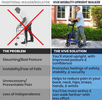 Vive Mobility Upright Walker with Seat, for Seniors, Women - Stand Up Rollator, Arm Rests, Heavy Duty, Folding Medical Aid Scooter for Elderly, Seniors - Walking Foldable Assist (Blue, Black Bag)