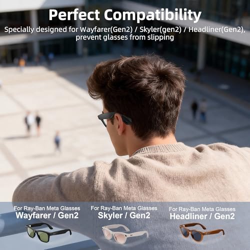HiBloks Eyeglass Ear Grip for Ray-Ban Meta Wayfarer/Skyler/Headliner Gen 2 Smart Glasses Accessories, Anti-Slip Silicone Eye Glasses Ear Grippers for Meta Gen 2 Smart Sunglasses Ear Cushion (1 Pairs)