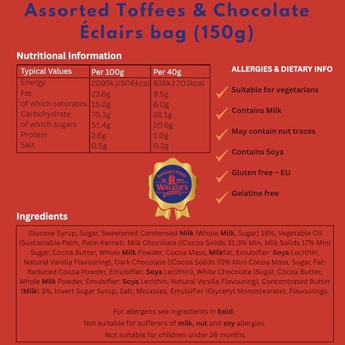Walkers' Nonsuch Assorted English Toffees & Chocolate Éclairs – British Candy Mix with English Creamy Toffee, Milk & Dark Chocolate Covered, Banana Split & Eclairs – 5.29 Oz (Pack of 2)