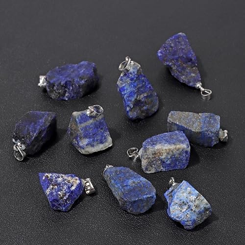 10pcs Irregular Raw Natural Lapis Lazuli Rock Stone Pendant Healing Crystal Chakra Gemstone Charm for Jewelry Making DIY Necklace Earrings Accessories Reiki