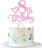 Happy 8th Birthday Cake Topper，Anniversary Party/Boy or Girl Eight Year Old Birthday Party Supplies Pink Glitter
