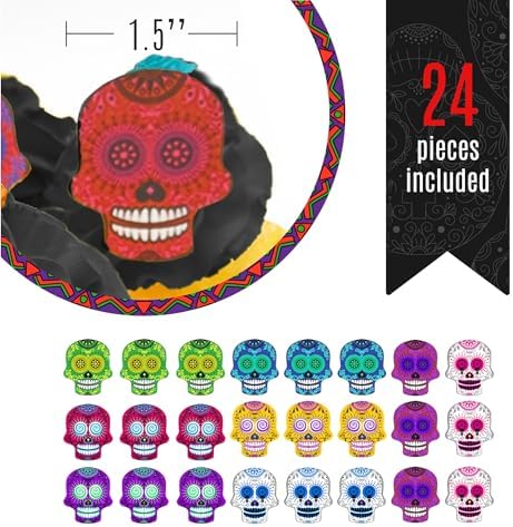 Sugar Skulls - Set of 24 - Edible Halloween Cake Toppers