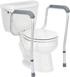 Foldable Toilet Safety Rail with Adjustable Height – Universal Fit for Standard or Elevated Seats – Aluminum Frame, Width Adjustable Armrests, Easy Install Over Toilet – Retail Box