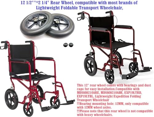1Pair 12 inch wheelchair wheels replacements,W/bearings 12-1/2"x2-1/4" Rear Wheel for Lightweight Expedition transport chair,wheelchair,Solds as Pairs,Black