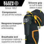 Klein Tools 60623 Knee Pad Compression Sleeve, Knee Support for Construction, Workers and Athletes, Black, M/L