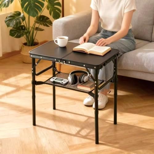 Folding TV Trays Foldable Dinner Tray Table Adjustable Height Food Snack Eating Couch Side Table Study Aluminum Portable Sofa Tray End Table for Outdoor Indoor Camp Pinic Bed Couch Living Room(Black)