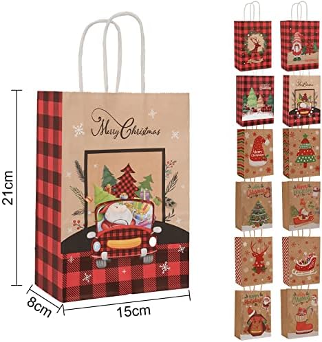 CSYY Xmas Kraft Gift Bags, 12 PCS Christmas Paper Bag with Handle, Party Bags for Present, Xmas Paper Party Favor Gift Bags for Christmas Supplies(21 x 15 x 8 cm)