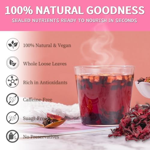 Hibiscus Rose Hips Tea for Heart Wellness - Herbal Tea Loose Leaf Teabags - Natural Detox Tea for Women & Men - Natural Ingredients Formula, Caffeine-Free 20 Count