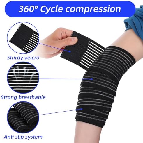 2 PCS Extra Long Elastic Knee Wrap Compression Bandage Brace Support, Adjustable Compression Wrap Knee Wraps for Legs Plantar Fasciitis Stabilising Ligaments Basketball Football Running