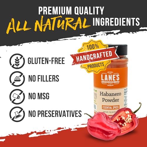 Lane’s Habanero Powder, 7.5 oz - Hot & Spicy Ground Habanero Pepper Powder Seasoning Blend with Chili de Arbol & Black Pepper, All-Natural, Gluten-Free, No MSG - Great for Rubs, Sauces & Marinades