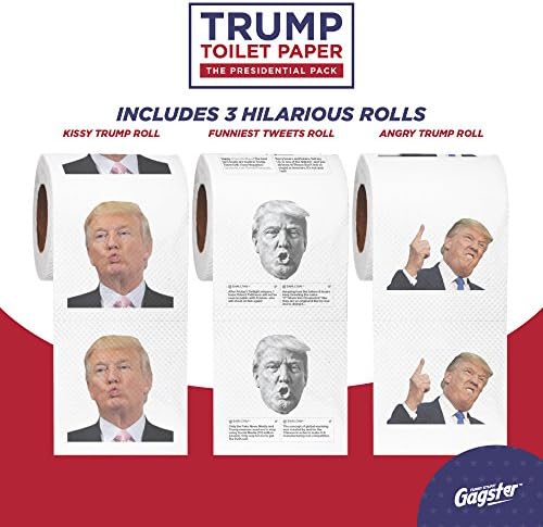 Gagster Donald Trump Toilet Paper - 3 Ply Funny Novelty Gag, 200 Sheets, Prank Gift Pack (2 Rolls Trump Images, 1 Roll Funniest Tweets) 3-pack