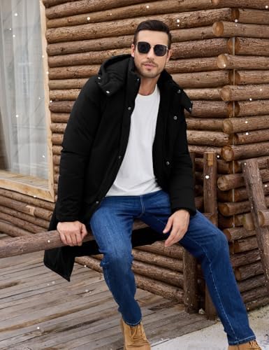 HEEKPEK Mens Winter Coats Long Parka Puffer Jackets Water Repellent Windbreaker Insulated Thicken Puffy Jacket with Hood