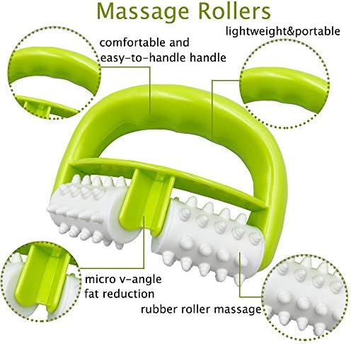 Cellulite Massage, Fascia Blaster Tool with Two-Wheel Massage Handle,Relax Muscles to Relieve Stress,Increases Blood Circulation,Apply to Arm/Shoulder/Leg/Back/Buttocks/Abdomen(Green)