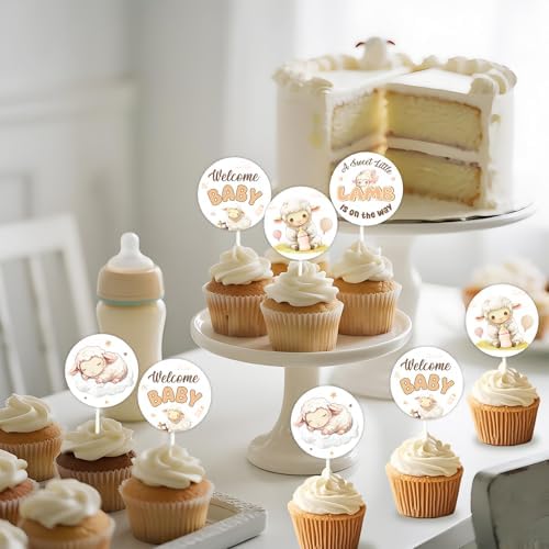 Lamb Party Decorations 24pcs Farm Animal Cupcake Toppers Lamb Baby Shower Decors A Sweet Little Lamb Is On The Way Cake Toppers Sheep Welcome Baby Gender Reveal Birthday Party Supplies