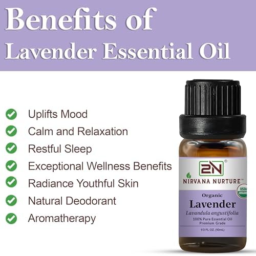 Lavender Essential Oil USDA Certified Organic, 100% Pure Natural Premium Grade, Undiluted- Aromatherapy Diffuser for Calm and Relaxation, Skin Care, Hair Care