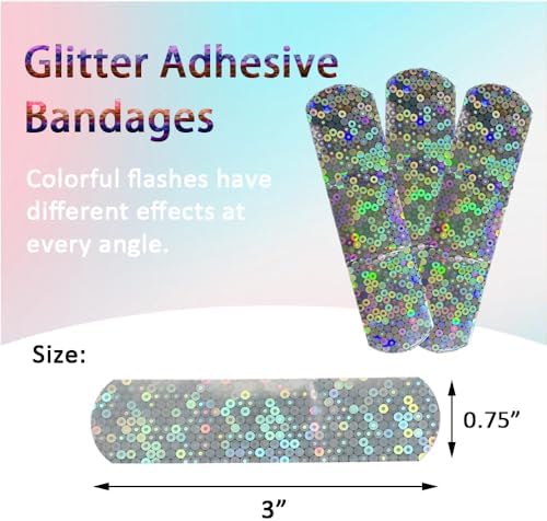 Glitter Adhesive Bandages for Kid Teens - First Aid Wound Care Bands for Boys & Girl, Sterile Individual Package, 100 Pcs