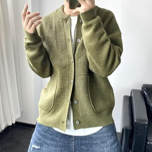 Men's Loose Fit Button Down Sweater Knitted Crew Neck Casual Sweater Cardigan Fashion Long Sleeve Sweaters