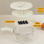 Multifunctional Fruit And Veggie Washing Bowl With Lid Plastic Drain Basket With Foldable Handle For Food Storage Colanders And FoocStrainers For Kitchen (white)