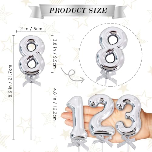 BEISHIDA 3D Number Cake Topper Silver 8 Number Happy Birthday Cake Topper 8th Birthday Cake Toppers for Party Wedding Anniversary Decorations(1Pcs Only)
