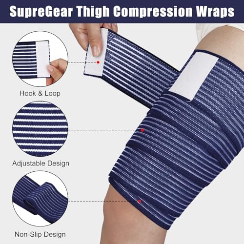 supregear 2 Pcs Hamstring and Thigh Compression Wraps, Adjustable Thigh Brace for Muscle Sprain, Quadricep Support Sleeve for Men and Women, Elastic Bandages for Knee Calf Arm Leg, 200 cm/79 in