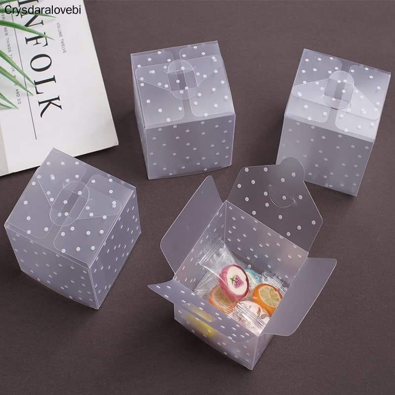 50pcs Frosted Translucent Polka Dots PVC Candy Box Wedding Favors Christmas Party Cube Gift Boxes Sweets Candy Cake Gift Bags (6x6x6cm)