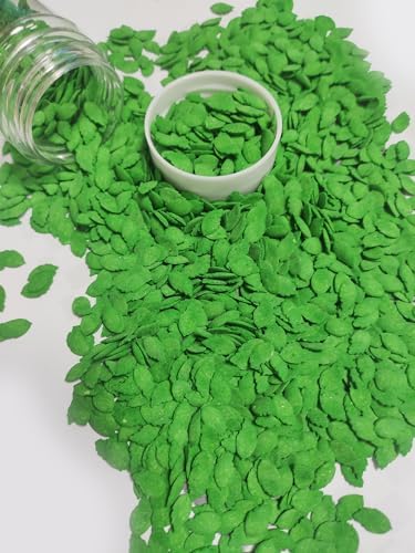 Edible Mini Sugar Green Leaf Sprinkles Cake Cupcake Toppers Cookie Decorations Sweet Dessert Sprinkle for Cake Decorating, 3.4 oz